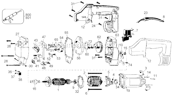 Page A Diagram and Parts List for PU3153 Type 1 Black and Decker Jig Saw